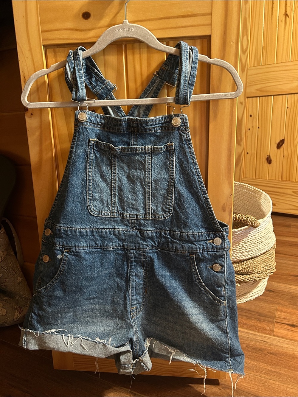 No Boundaries Dark Wash Denim Short Overalls